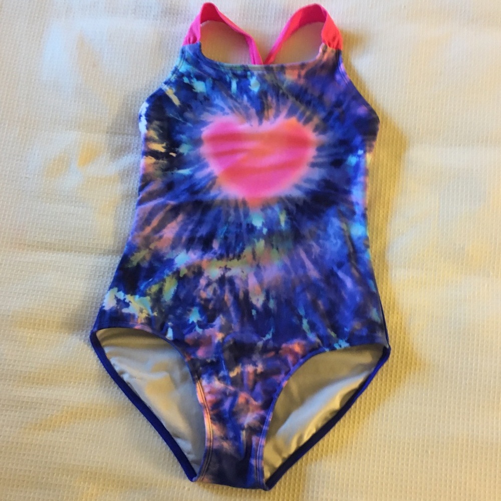 Girls Tie Dye Heart One Piece Swimsuit